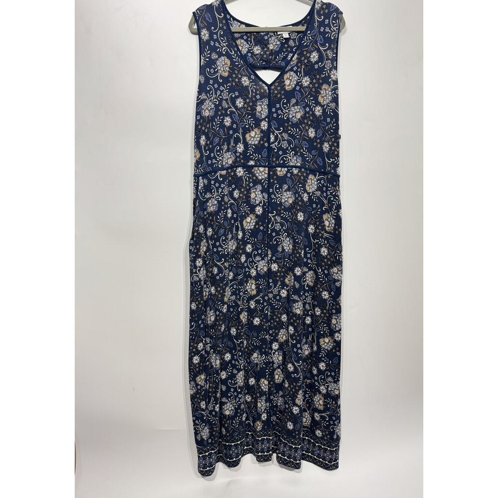 J. Jill Dark Floral Jersey Maxi Dress Sz 3X Blue Multi Cut Out Back Boho Pretty